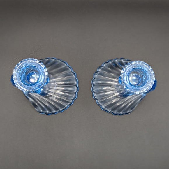 Pair Of Cambridge Glass Blue Caprice Candle Holders Art Deco Elegant Glass 7.5" - Picture 5 of 12